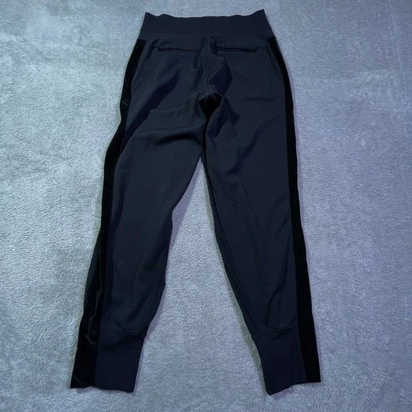 Athleta Venice Velvet Stripe Jogger Black Womens Size M Ribbed Waist Zip Pockets - Picture 10 of 16